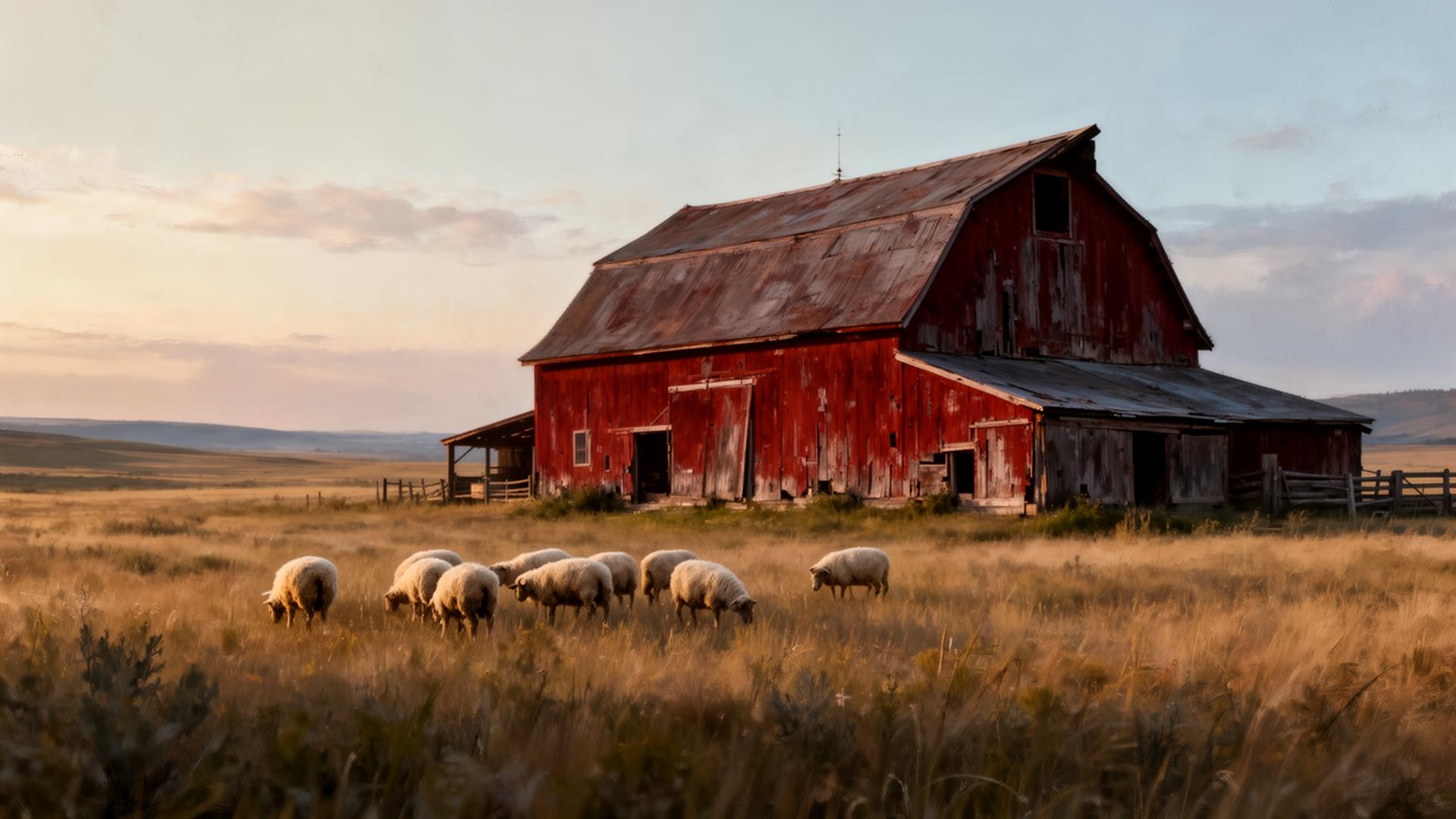 Rural Alberta barn at sunset