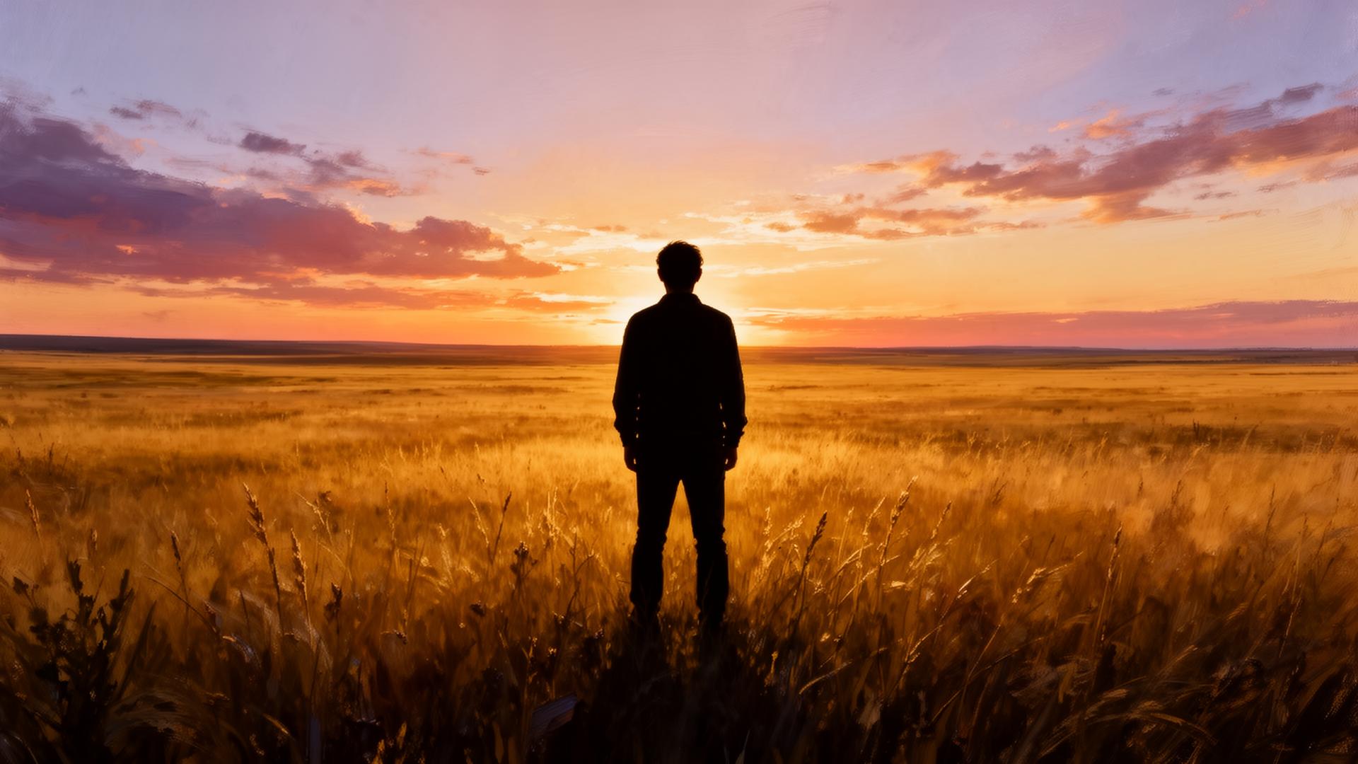 Silhouette on the prairie at sunset